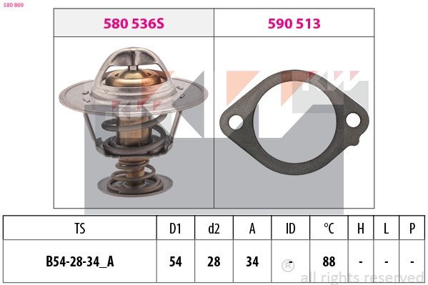 KW Thermostaat, koelvloeistof 580 869 580 869 Thermostaat KW DAIHATSU CUORE