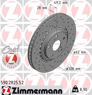 Bromsskiva ZIMMERMANN 590.2825.52 ZIMMERMANN SPORT COAT Z 590.2825.52 Bromsskiva ventilerad och solid Toyota SIENNA 2013