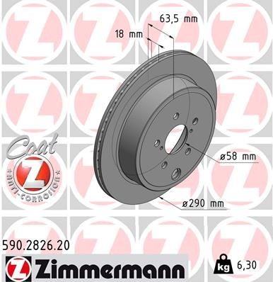 ZIMMERMANN Disco de travão 590.2826.20 Discos de travão ZIMMERMANN Subaru VIVIO COAT Z 590.2826.20